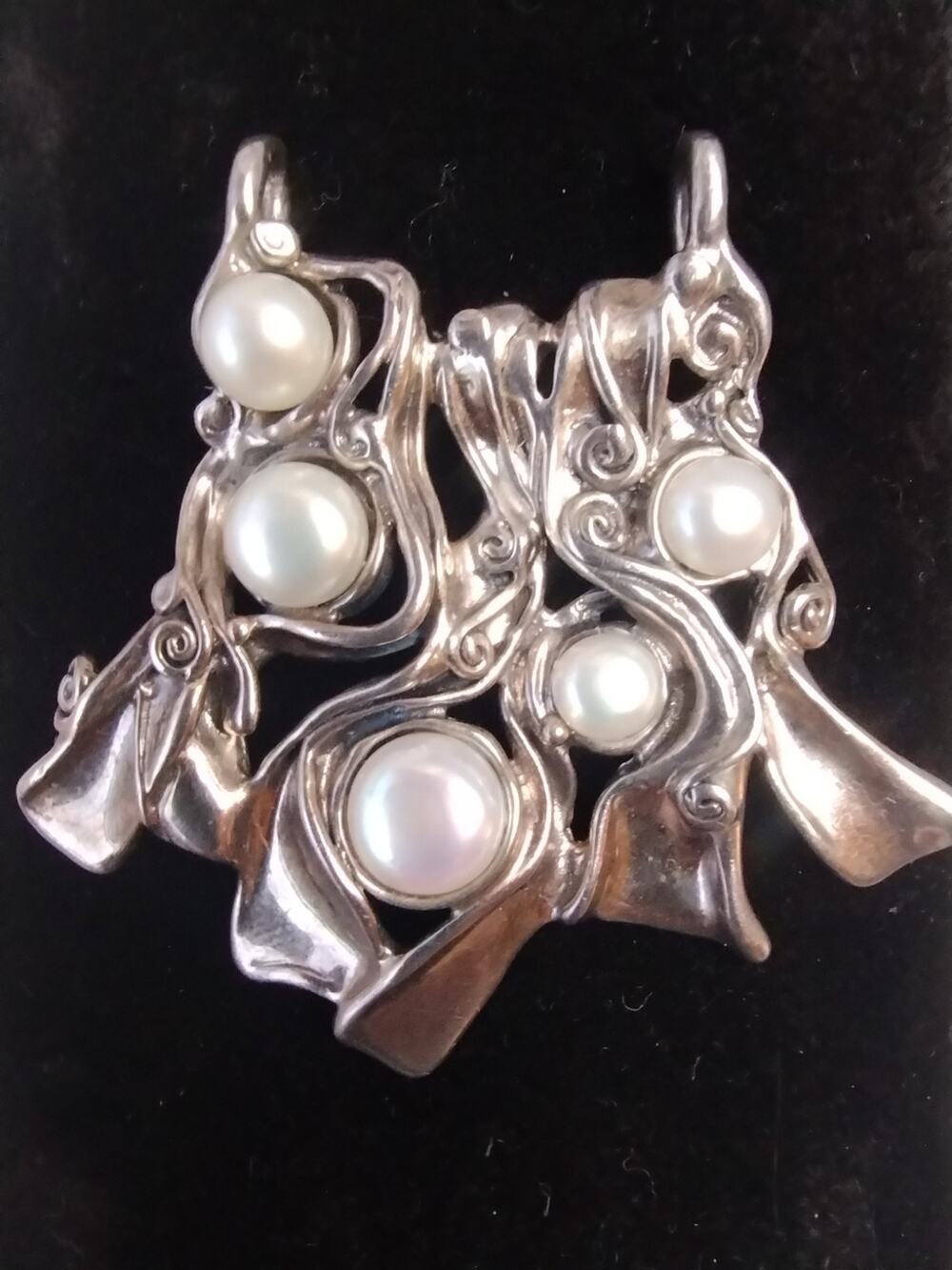 Hagit Gorali Signed Sterling Silver 925 & Pearl Large Chunky Pendant NEW OOAK